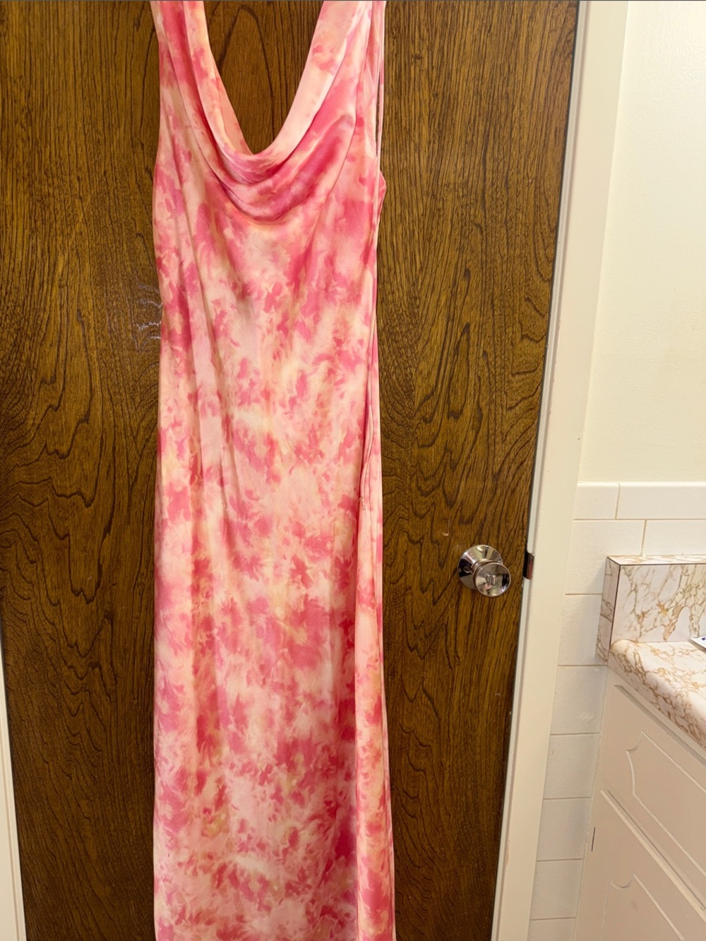 Zara Pink Tie-Dye Cowl-Neck Maxi Dress